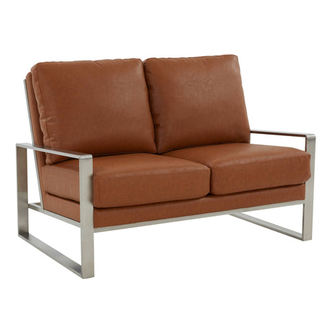 Jefferson Contemporary Velvet/Leather Loveseat with Stainless Steel Frame