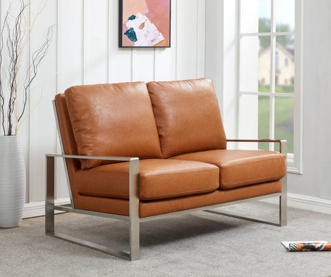 Jefferson Contemporary Velvet/Leather Loveseat with Stainless Steel Frame