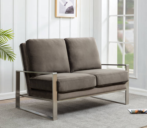 Jefferson Contemporary Velvet/Leather Loveseat with Stainless Steel Frame