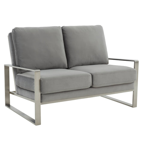 Jefferson Contemporary Velvet/Leather Loveseat with Stainless Steel Frame