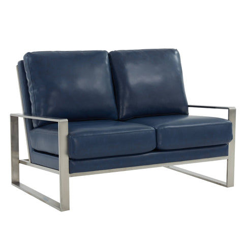 Jefferson Contemporary Velvet/Leather Loveseat with Stainless Steel Frame