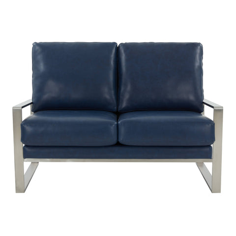 Jefferson Contemporary Velvet/Leather Loveseat with Stainless Steel Frame