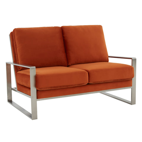 Jefferson Contemporary Velvet/Leather Loveseat with Stainless Steel Frame