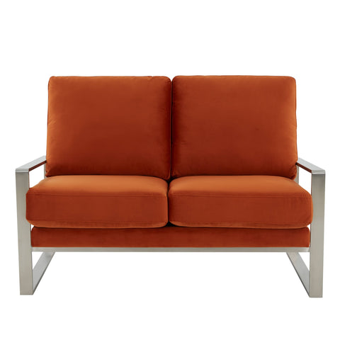 Jefferson Contemporary Velvet/Leather Loveseat with Stainless Steel Frame