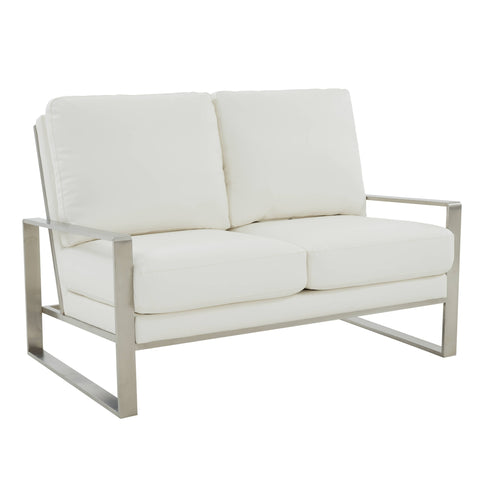 Jefferson Contemporary Velvet/Leather Loveseat with Stainless Steel Frame