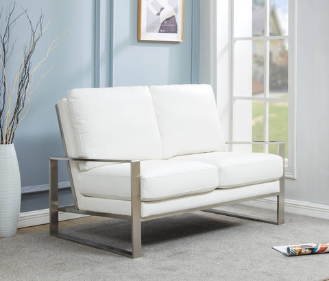 Jefferson Contemporary Velvet/Leather Loveseat with Stainless Steel Frame