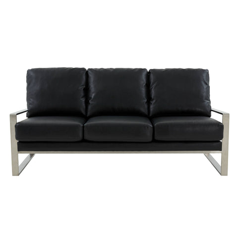 Jefferson 3-Seater Velvet/Leather Full Size Sofa in Stainless Steel