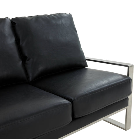 Jefferson 3-Seater Velvet/Leather Full Size Sofa in Stainless Steel