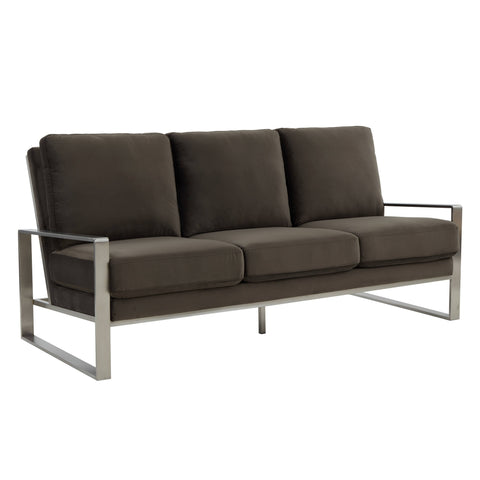 Jefferson 3-Seater Velvet/Leather Full Size Sofa in Stainless Steel