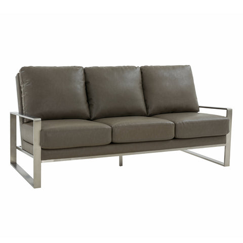 Jefferson 3-Seater Velvet/Leather Full Size Sofa in Stainless Steel