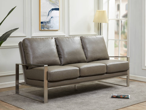 Jefferson 3-Seater Velvet/Leather Full Size Sofa in Stainless Steel