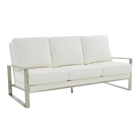 Jefferson 3-Seater Velvet/Leather Full Size Sofa in Stainless Steel