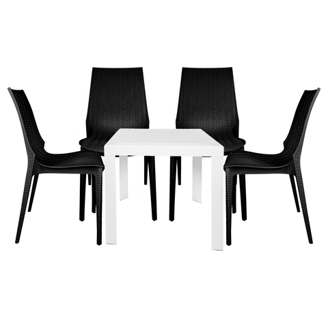 Kent Mid-Century Modern Weave Design 5-Piece Outdoor Patio Dining Set