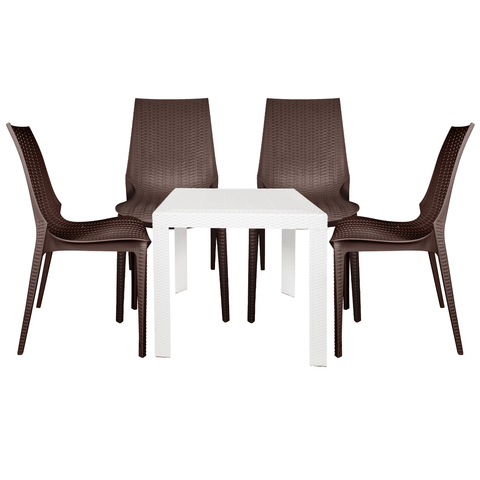 Kent Mid-Century Modern Weave Design 5-Piece Outdoor Patio Dining Set