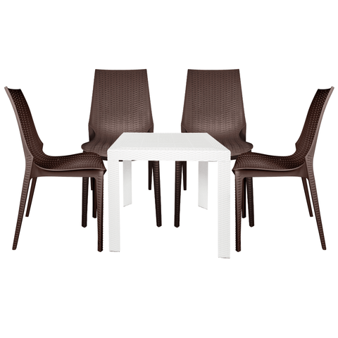 Kent Mid-Century Modern Weave Design 5-Piece Outdoor Patio Dining Set