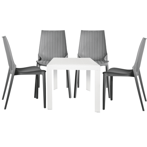 Kent Mid-Century Modern Weave Design 5-Piece Outdoor Patio Dining Set