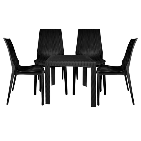 Kent Mid-Century Modern Weave Design 5-Piece Outdoor Patio Dining Set