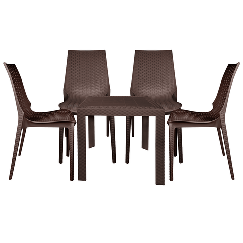 Kent Mid-Century Modern Weave Design 5-Piece Outdoor Patio Dining Set