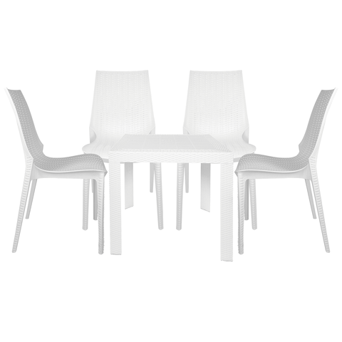 Kent Mid-Century Modern Weave Design 5-Piece Outdoor Patio Dining Set