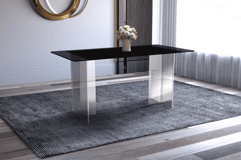 Kova Series Modern Rectangular Dining Table with Sintered Stone or Glass Top and Acrylic Base Legs