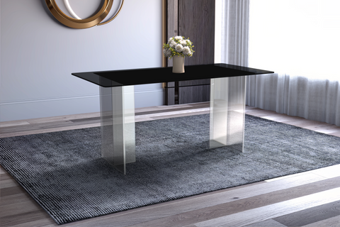 Kova Rectangular Dining Table with Sintered Stone or Glass Top and Acrylic Base Legs