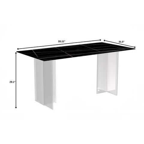 Kova Series Modern Rectangular Dining Table with Sintered Stone or Glass Top and Acrylic Base Legs