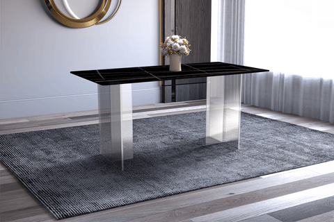 Kova Series Modern Rectangular Dining Table with Sintered Stone or Glass Top and Acrylic Base Legs