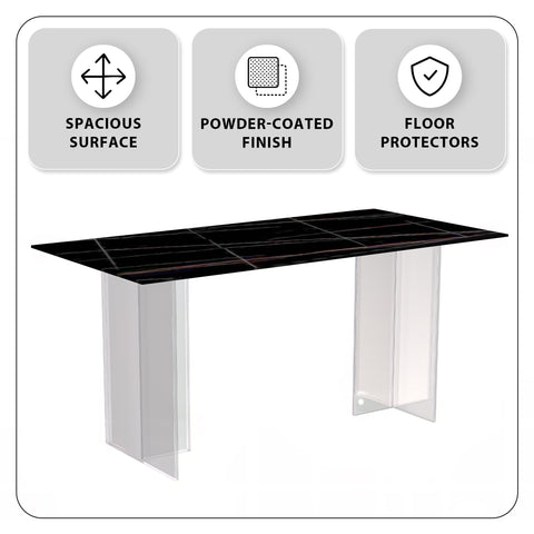 Kova Series Modern Rectangular Dining Table with Sintered Stone or Glass Top and Acrylic Base Legs