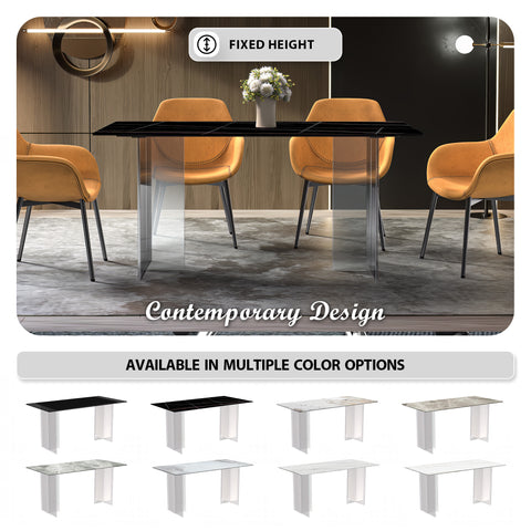 Kova Series Modern Rectangular Dining Table with Sintered Stone or Glass Top and Acrylic Base Legs