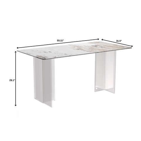 Kova Series Modern Rectangular Dining Table with Sintered Stone or Glass Top and Acrylic Base Legs