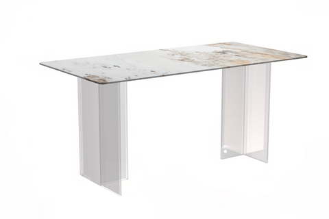 Kova Rectangular Dining Table with Sintered Stone or Glass Top and Acrylic Base Legs