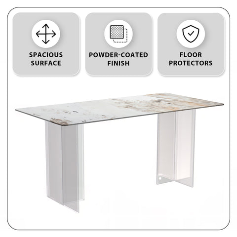 Kova Series Modern Rectangular Dining Table with Sintered Stone or Glass Top and Acrylic Base Legs