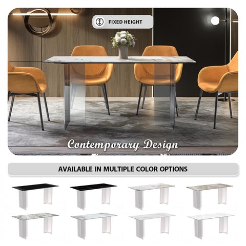 Kova Series Modern Rectangular Dining Table with Sintered Stone or Glass Top and Acrylic Base Legs