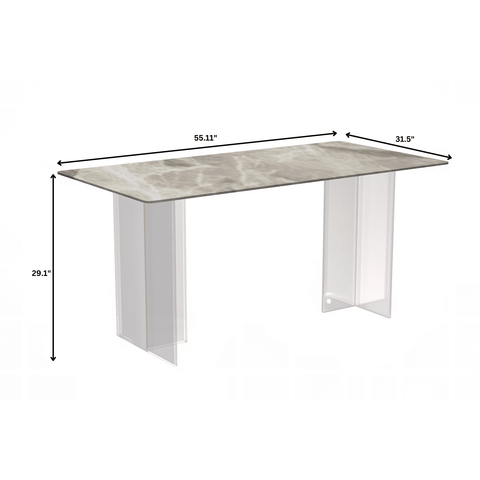 Kova Series Modern Rectangular Dining Table with Sintered Stone or Glass Top and Acrylic Base Legs