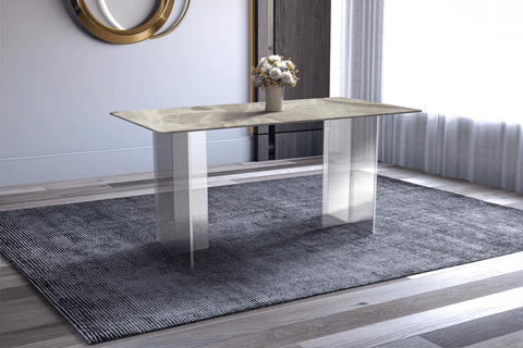 Kova Series Modern Rectangular Dining Table with Sintered Stone or Glass Top and Acrylic Base Legs