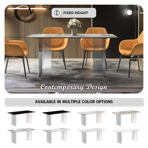 Kova Series Modern Rectangular Dining Table with Sintered Stone or Glass Top and Acrylic Base Legs