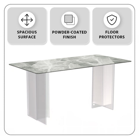 Kova Series Modern Rectangular Dining Table with Sintered Stone or Glass Top and Acrylic Base Legs