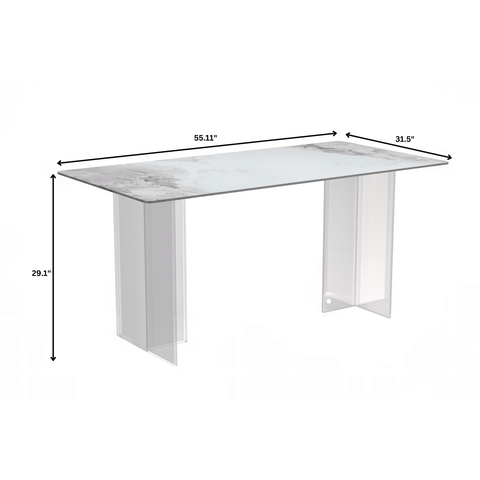 Kova Series Modern Rectangular Dining Table with Sintered Stone or Glass Top and Acrylic Base Legs