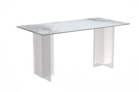 Kova Rectangular Dining Table with Sintered Stone or Glass Top and Acrylic Base Legs