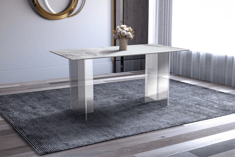 Kova Rectangular Dining Table with Sintered Stone or Glass Top and Acrylic Base Legs