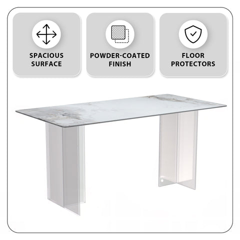 Kova Series Modern Rectangular Dining Table with Sintered Stone or Glass Top and Acrylic Base Legs