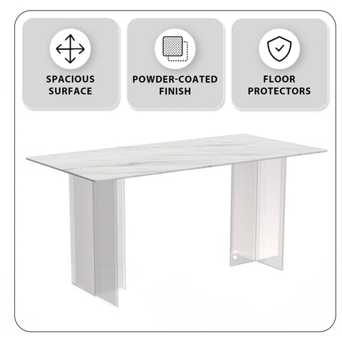 Kova Series Modern Rectangular Dining Table with Sintered Stone or Glass Top and Acrylic Base Legs