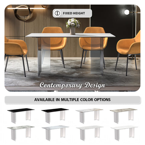 Kova Series Modern Rectangular Dining Table with Sintered Stone or Glass Top and Acrylic Base Legs