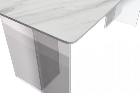 Kova Series Modern Rectangular Dining Table with Sintered Stone or Glass Top and Acrylic Base Legs