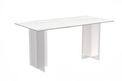 Kova Rectangular Dining Table with Sintered Stone or Glass Top and Acrylic Base Legs