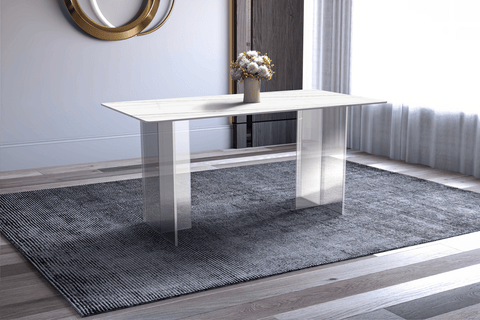 Kova Series Modern Rectangular Dining Table with Sintered Stone or Glass Top and Acrylic Base Legs