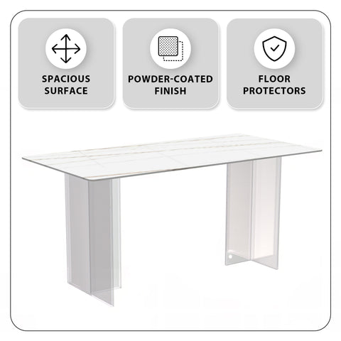 Kova Series Modern Rectangular Dining Table with Sintered Stone or Glass Top and Acrylic Base Legs