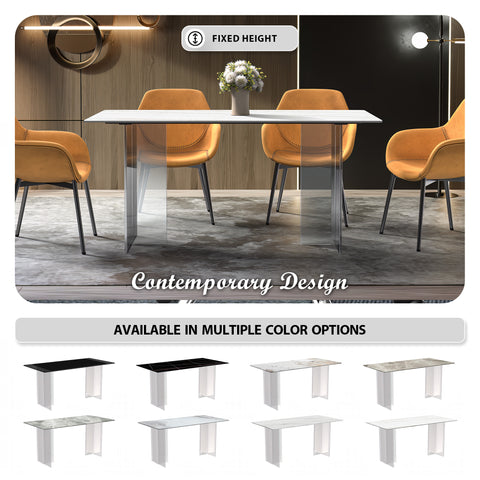 Kova Series Modern Rectangular Dining Table with Sintered Stone or Glass Top and Acrylic Base Legs