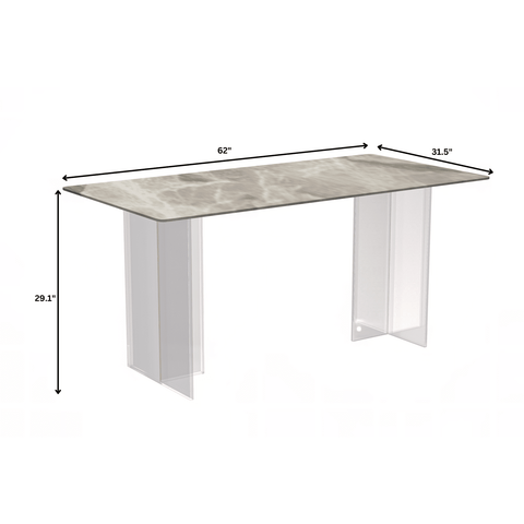 Kova Series Modern Rectangular Dining Table with Sintered Stone or Glass Top and Acrylic Base Legs