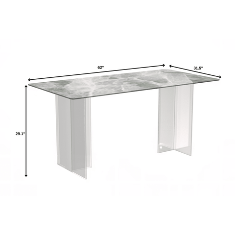 Kova Series Modern Rectangular Dining Table with Sintered Stone or Glass Top and Acrylic Base Legs